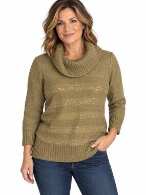 by & by Brown Sequin Cowl Neck Sweater Women's Medium